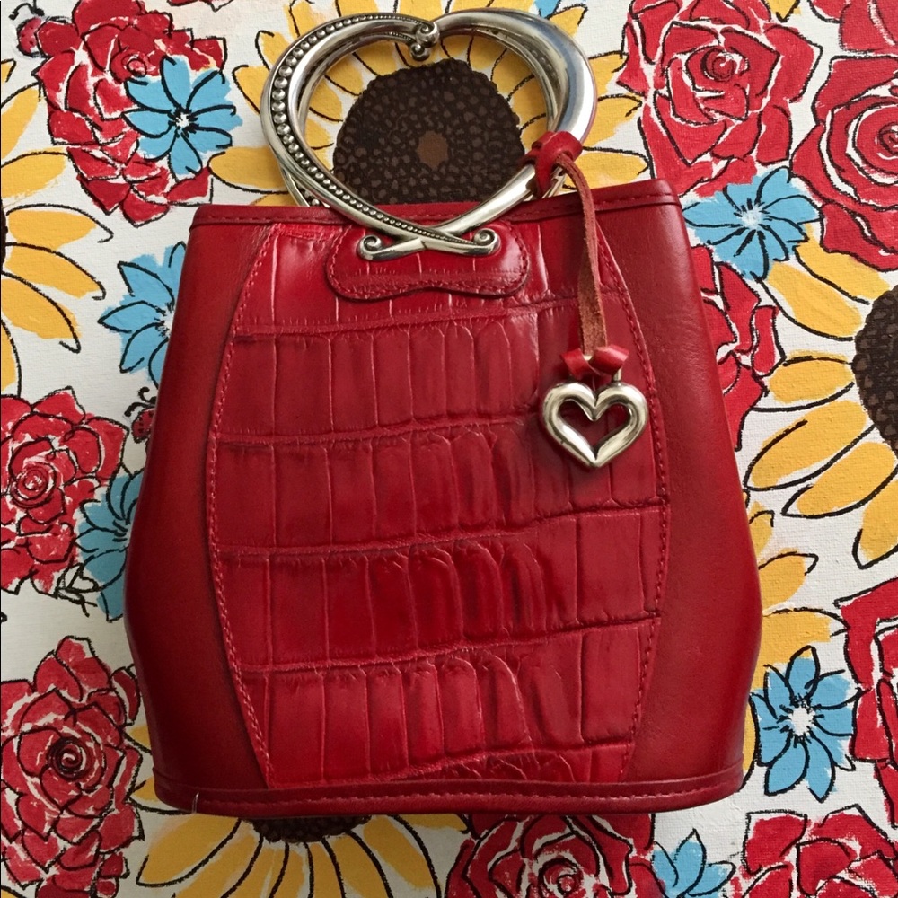 Brighton Corazon Red Leather Croc Heart Handle Bag